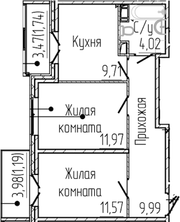 2-комнатная квартира 50.18 м², 5/8 эт., ЖК «SERTOLOVO PARK»